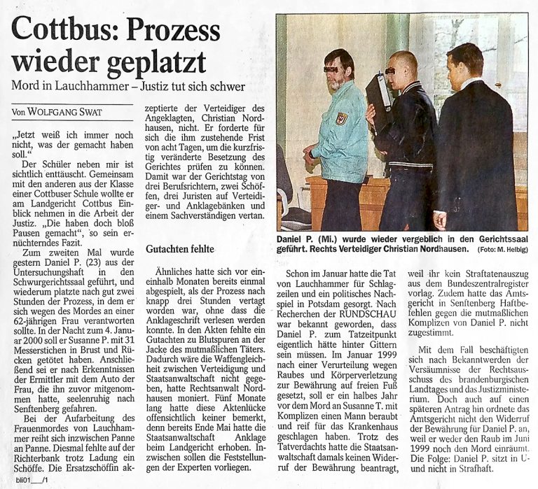 Bericht10 Fachanwalt für Strafrecht in der Zeitung und Presse zum Strafprozess des Lauchhammer Mord