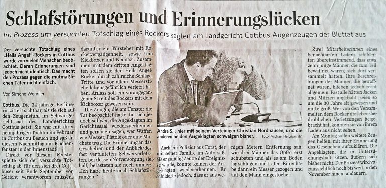 Zeitungsartikel über Prozess wegen Totschlags, Verteidigung durch Rechtsanwalt für Strafrecht in Cottbus, Christian Nordhausen