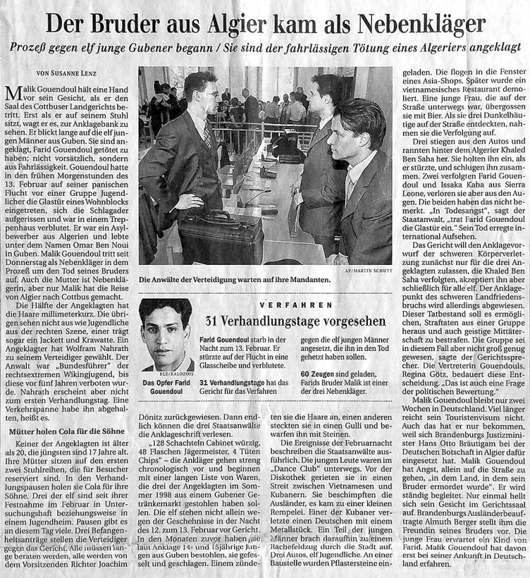 Zeitungsartikel zu Prozess wegen fahrlässiger Tötung, Verteidigung durch Anwalt für Strafrecht in Cottbus, Christian Nordhausen