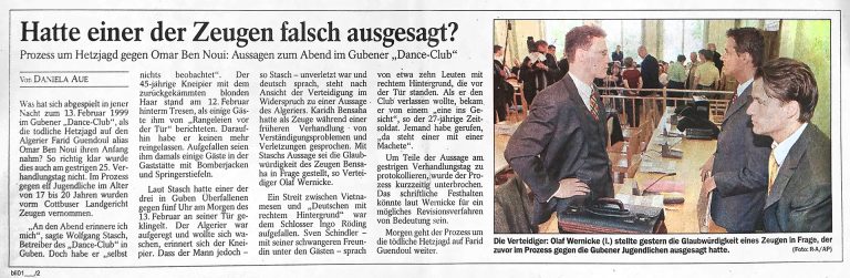 Zeitungsartikel über Gerichtsprozess, Strafverteidigung durch Fachanwalt für Strafrecht in Cottbus, Christian Nordhausen